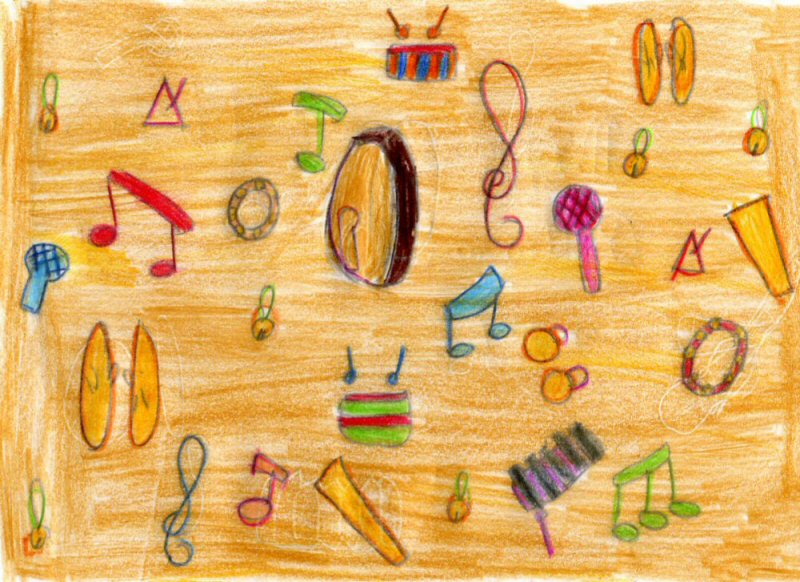 Note e strumenti musicali, realizzati da Margherita (classe Quarta, Scuola Primaria, a.s.2007/2008)