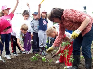 La volontaria di Legambiente aiuta gli alunni La volontaria di Legambiente aiuta gli alunni