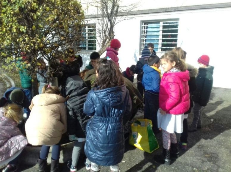 I bambini intorno all'aiuola.