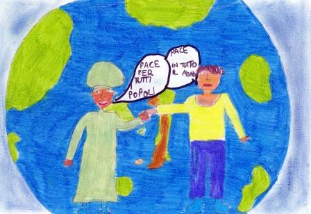 I bambini si raffigurano come portatori di pace nel mondo.