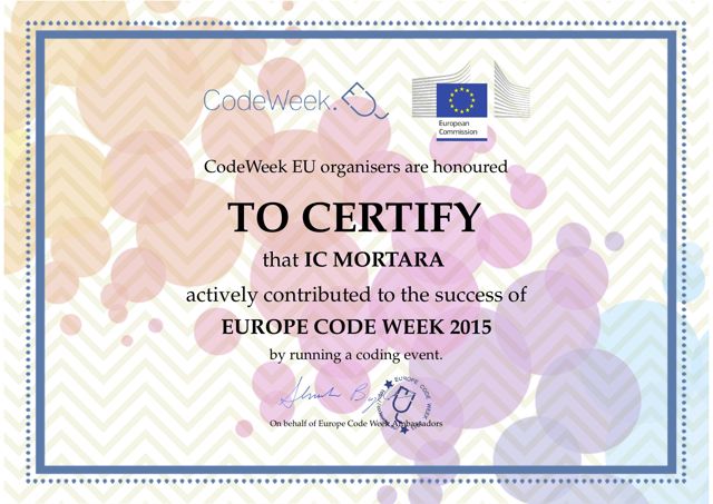 Attestato CodeWeek 2015 - L'ora del codice