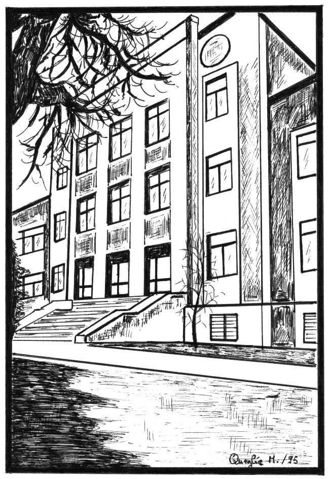 L'ingresso dell'Olivelli in un disegno di Marta Comeglio